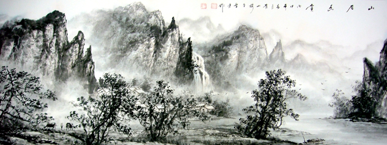 六尺水墨山水画