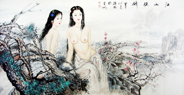 精品人物画江山双娇